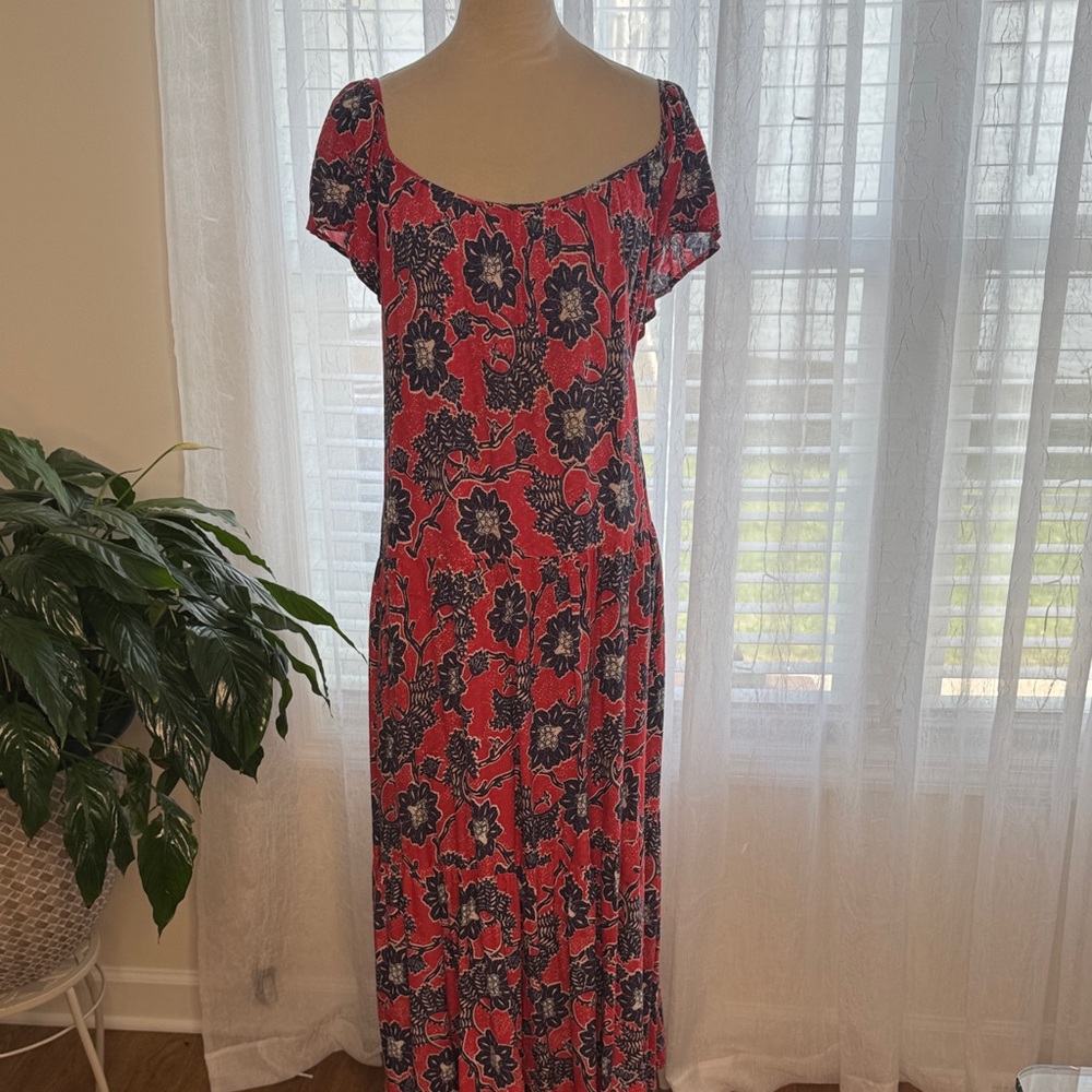 Knox Rose Vibrant Red and Navy Floral Maxi Dress